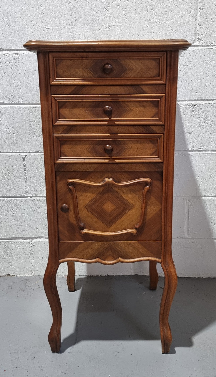 Louis XV Style Walnut Bedside-Side Cabinet With Inset Marble Top