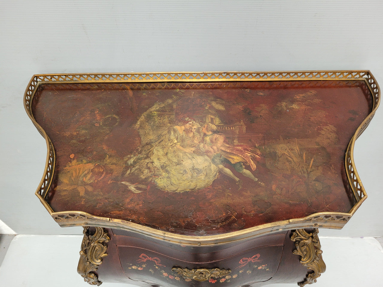 Rare French Louis XV Style Hand Painted Miniature Bombe Commode
