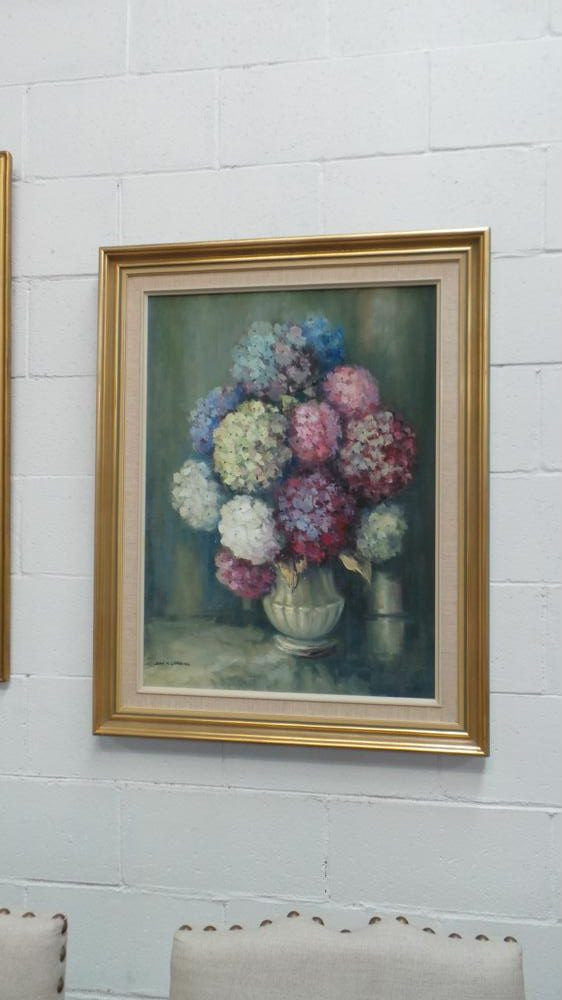 Framed Oil Painting Of Hydrangeas On Canvas