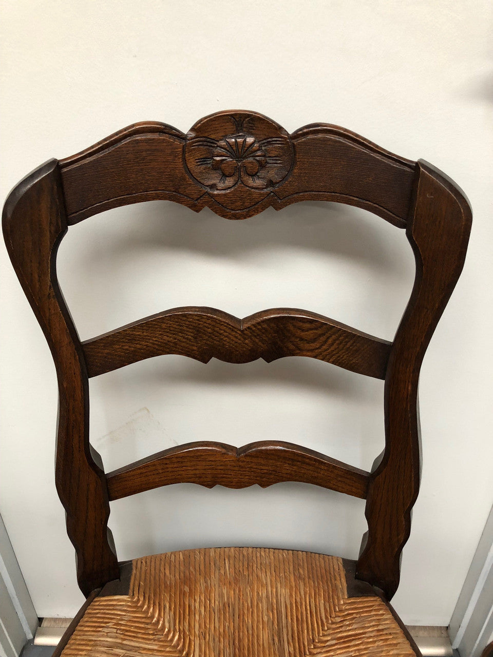 Lovely Set Of Six French Oak Rush Seat Dining Chairs