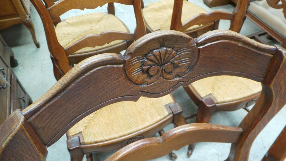 Set of Six French Oak Dining Chairs-2