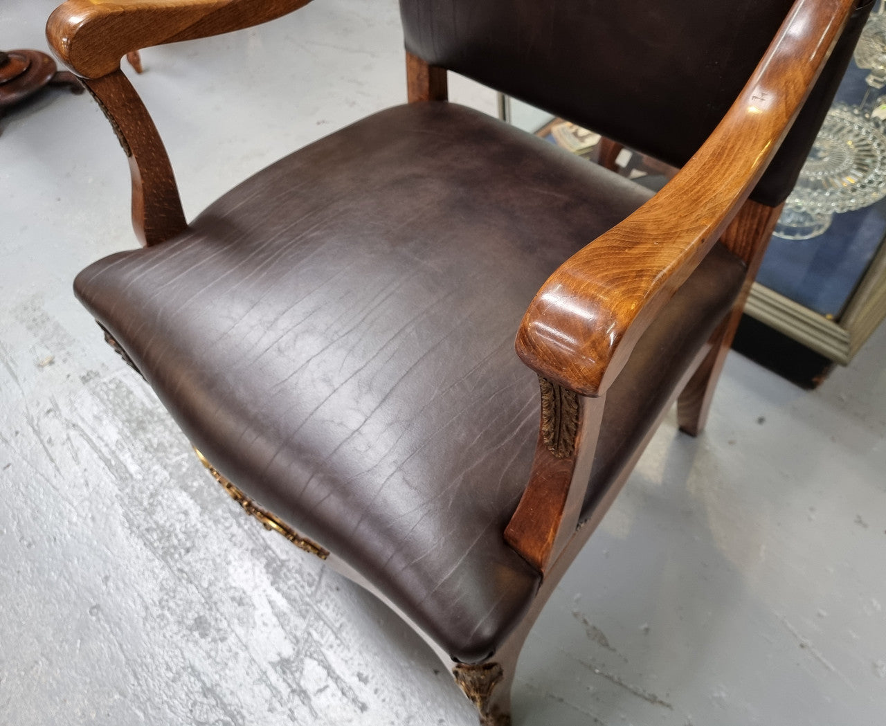 Grand French Oak Louis XV Style Newly Upholstered Desk Chair