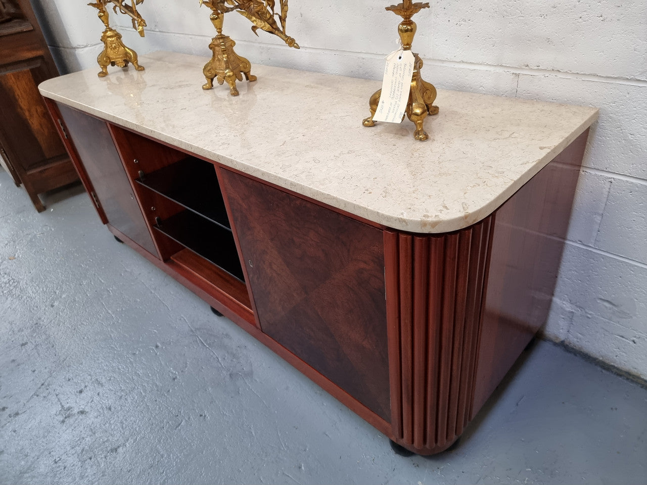 Art Deco Style Low Line Marble Top Cabinet