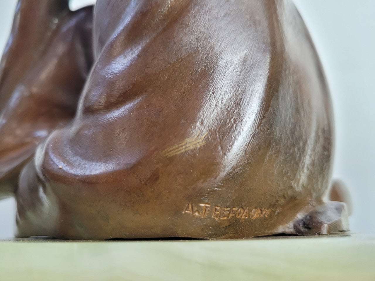 Art Deco bronze statue with brown patina of a lady and parrot on marble base. Signed by Italian Sculptor A Trefolini, an highly regarded sculptor, in very good condition.
