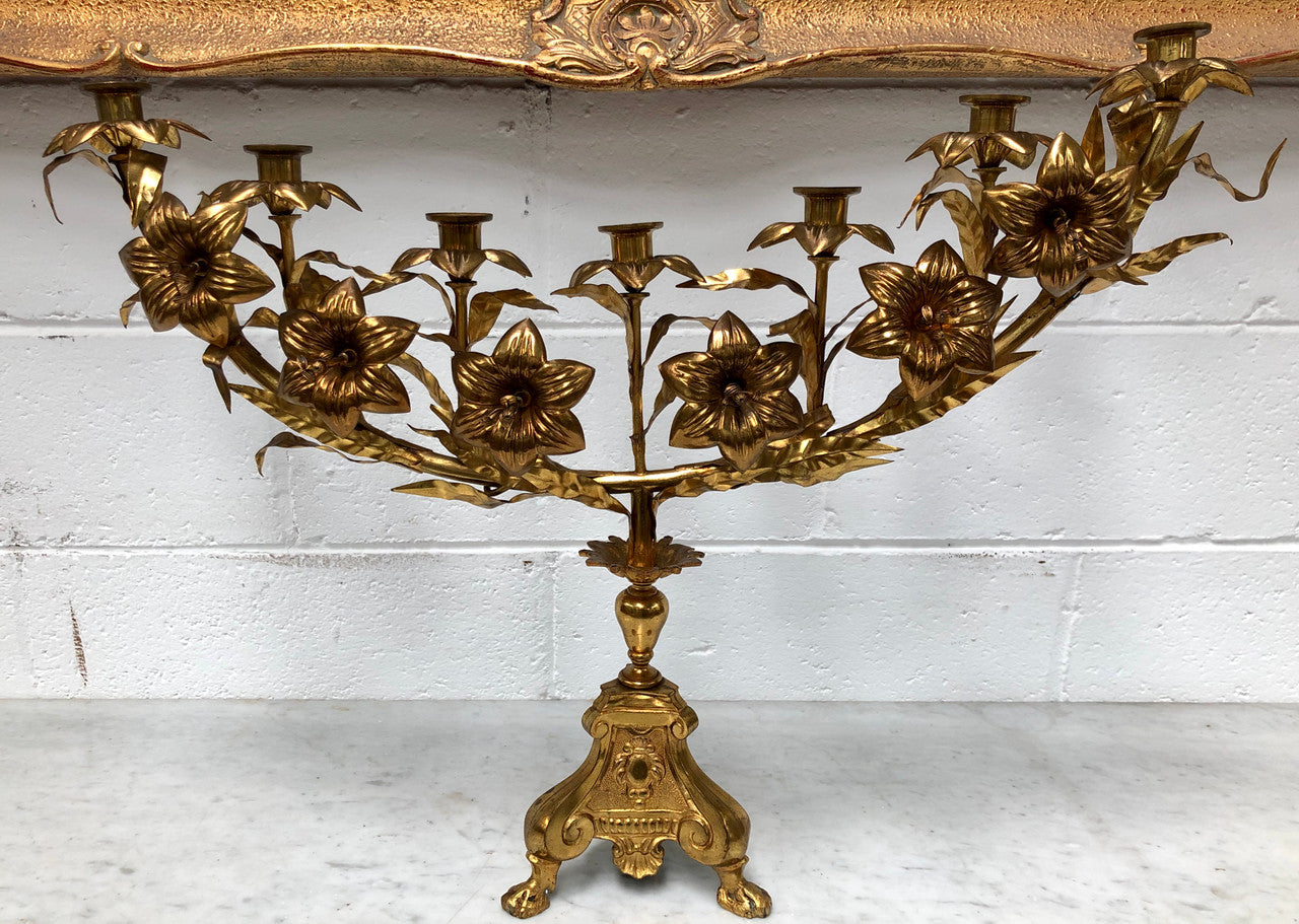 Fabulous & Highly Decorative Set Of Three French Brass Candelabras
