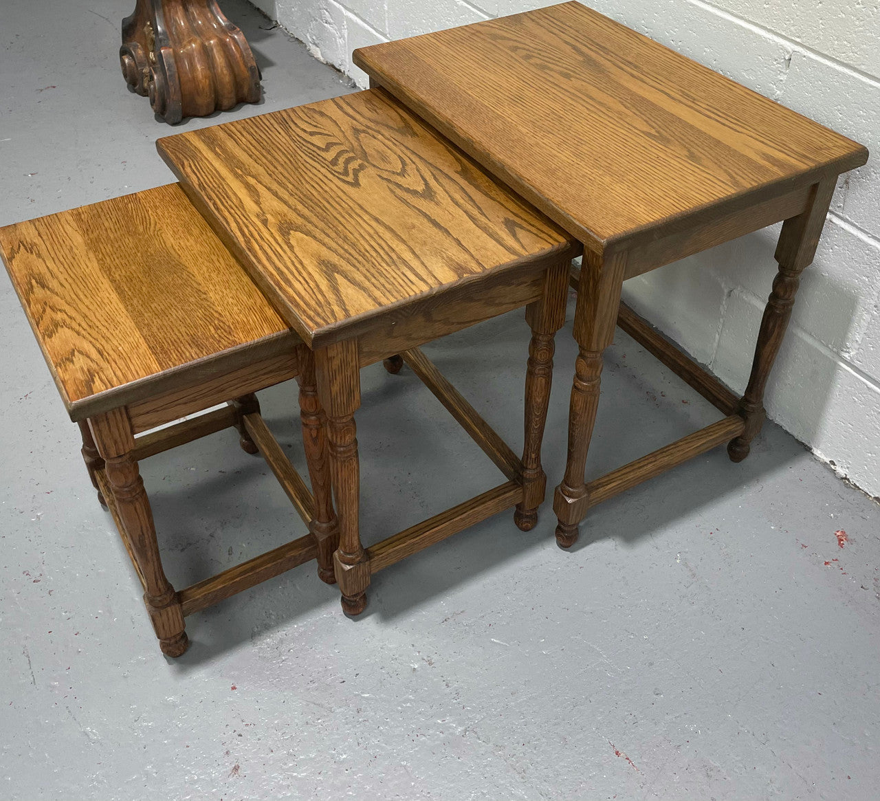 Tudor Style English Oak Nest of Three Tables