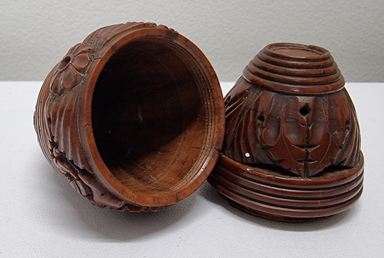 Victorian Hand Carved Coquilla Nut Egg Secret Box