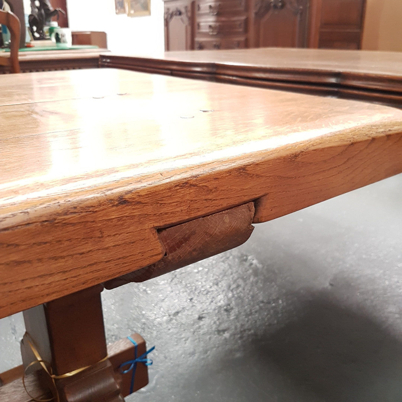 French Oak Stretcher Base Dining Table
