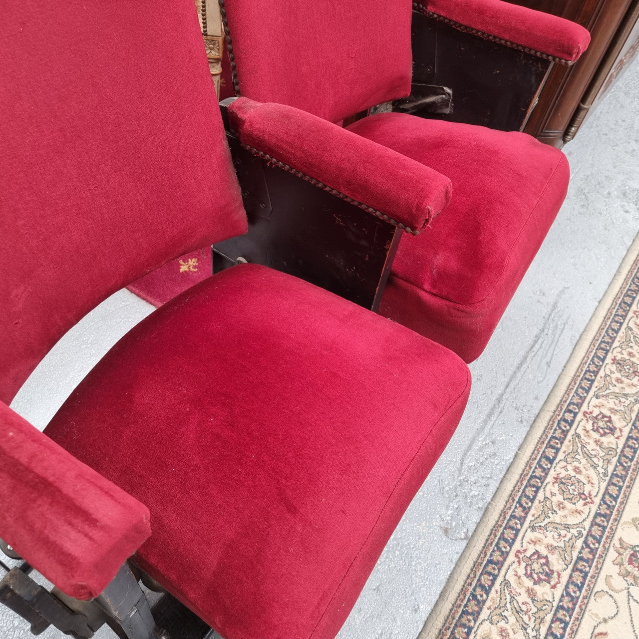 Pair of Vintage Red Velvet Cinema Seats
