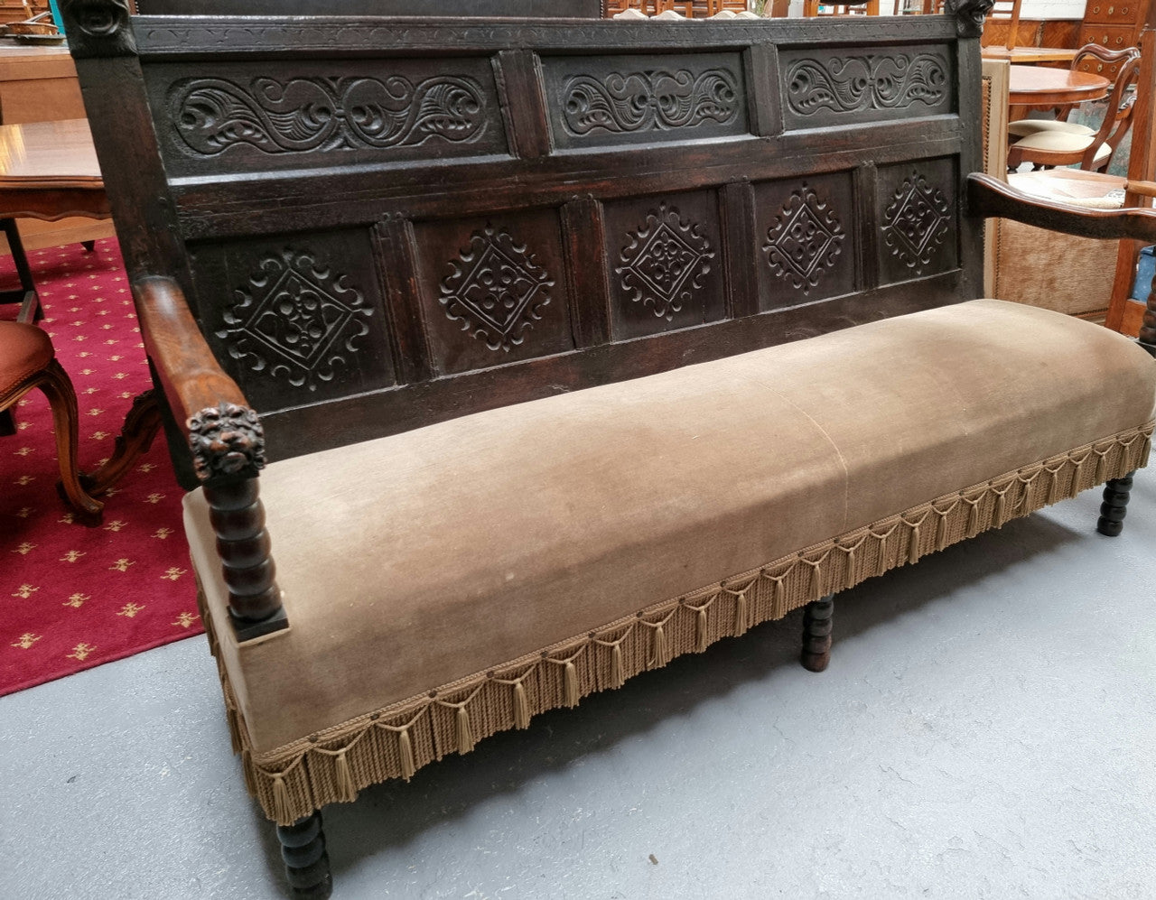 Sensational Antique French Oak Gothic Revival Bench Seat