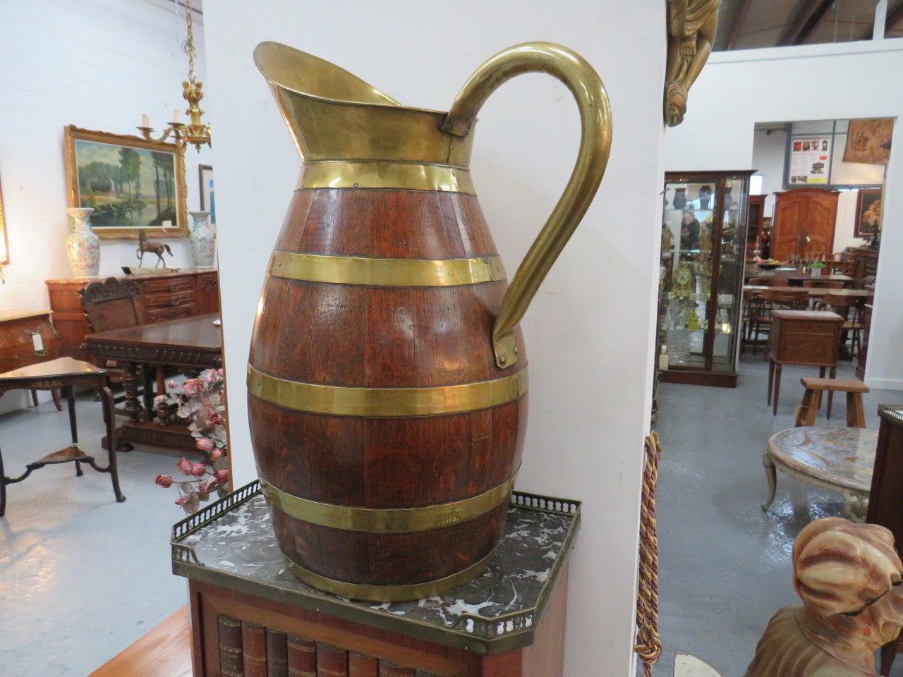 Large French Oak And Brass Banded Measuring Jug