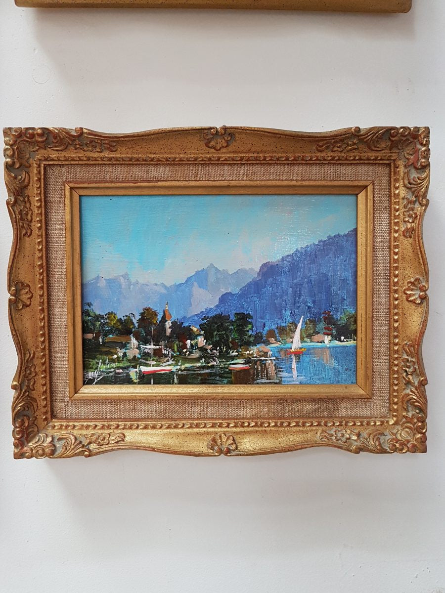 A Set Of Six Small Decorative Oil On Board Italian Singed Paintings