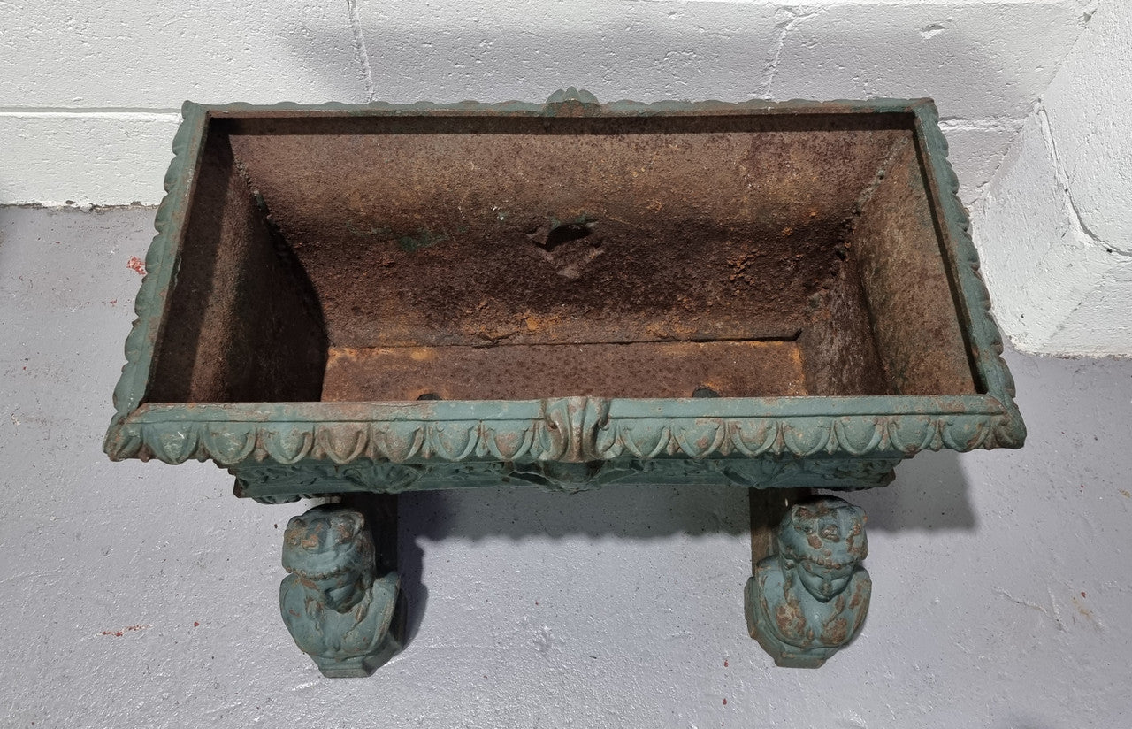 Rare French 19th Century cast iron green painted planter on stand. In good original condition.