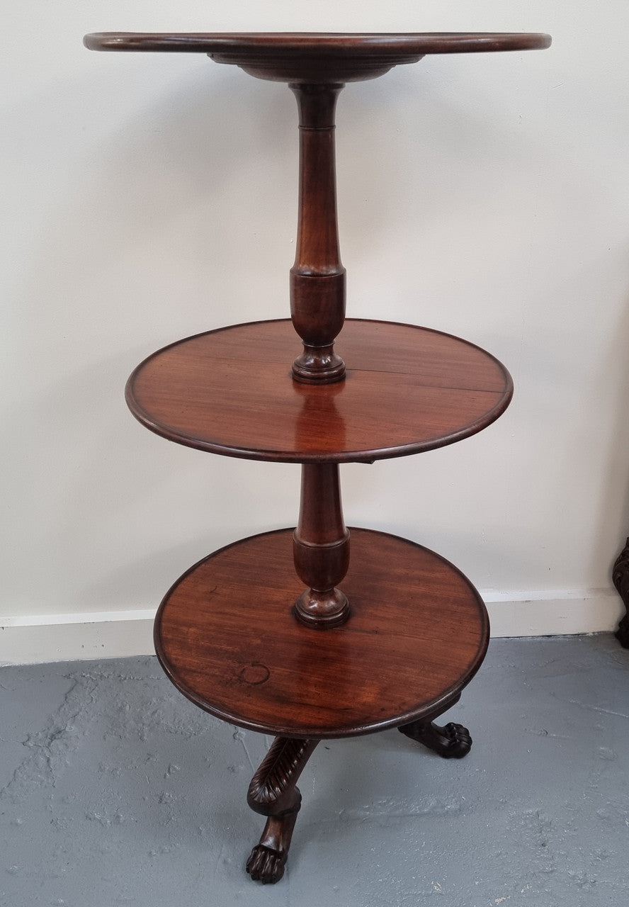 Rare Mahogany Georgian three tier round dumbwaiter. It is in good original condition.