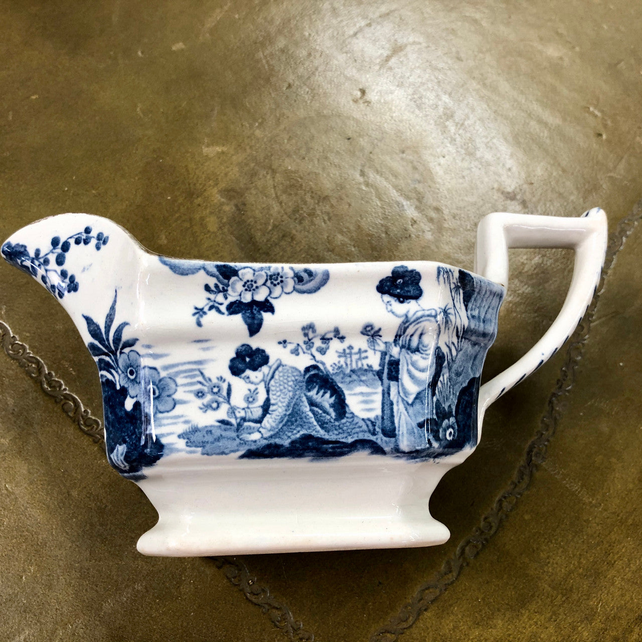 A Blue and White English Gravy Boat