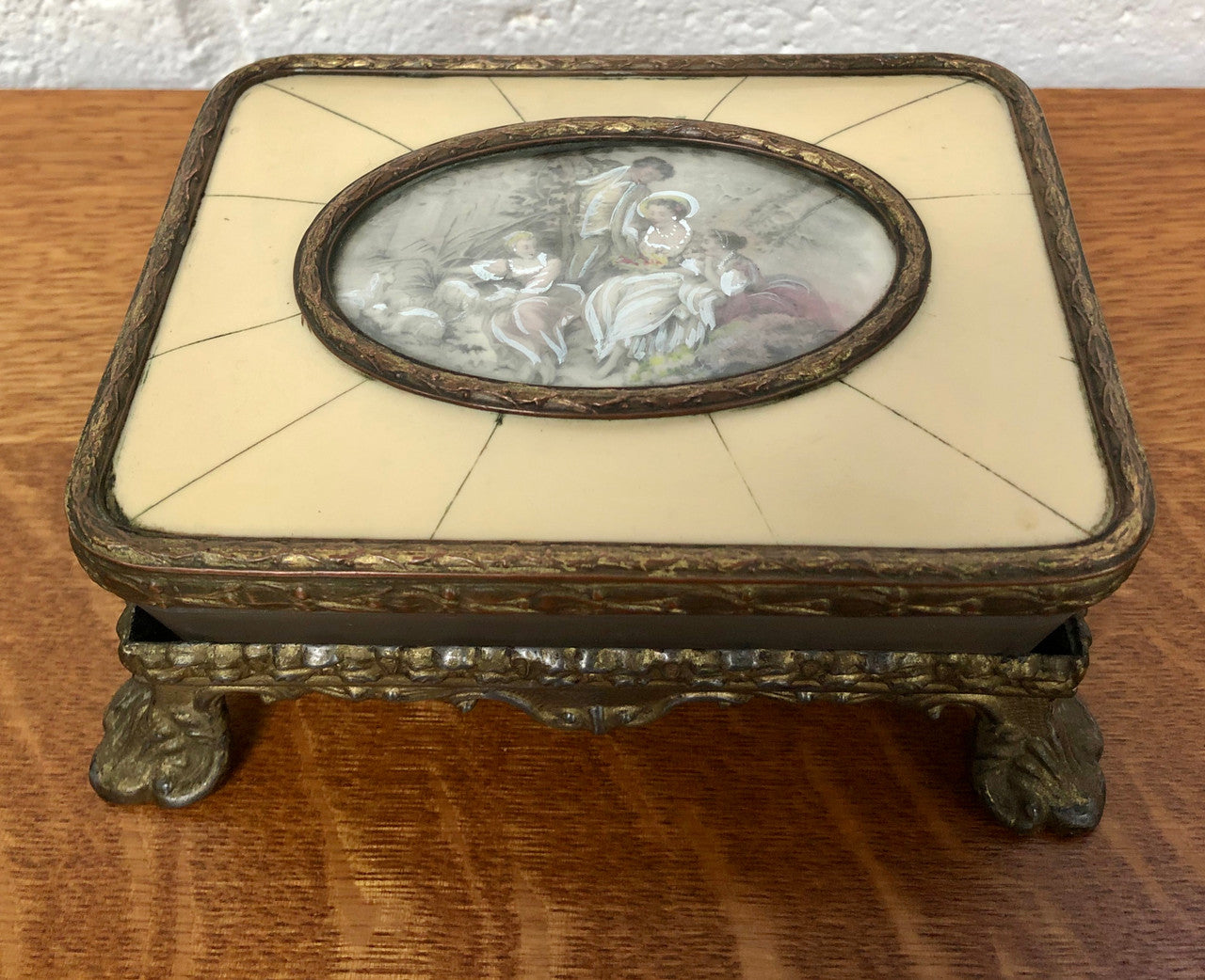 Edwardian Gilt Metal & Hand-Painted Miniature Casket