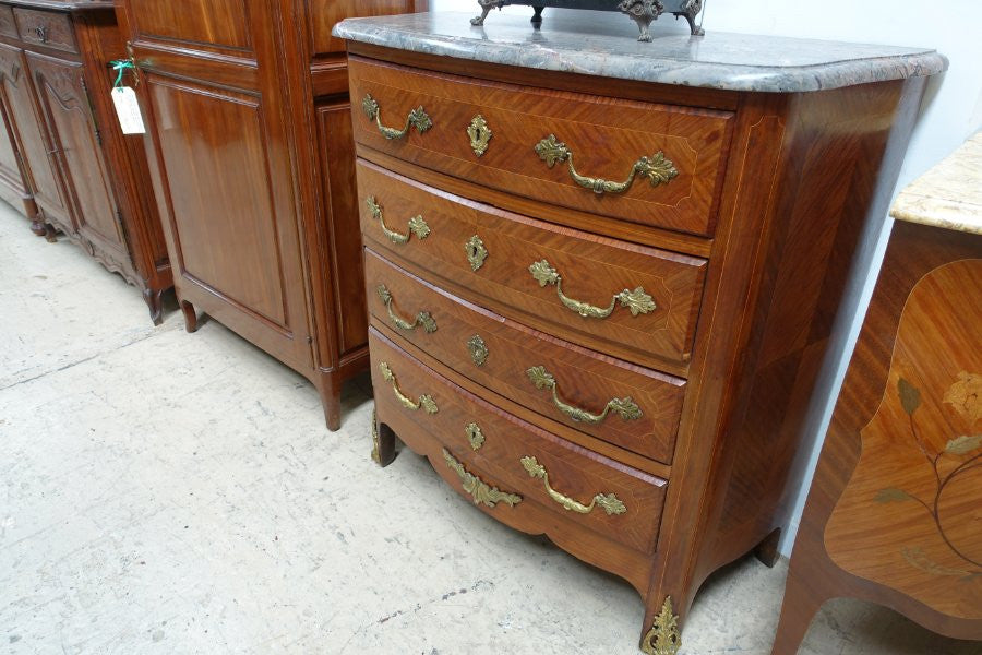 French Louis XIV Style Walnut Inlaid Commode