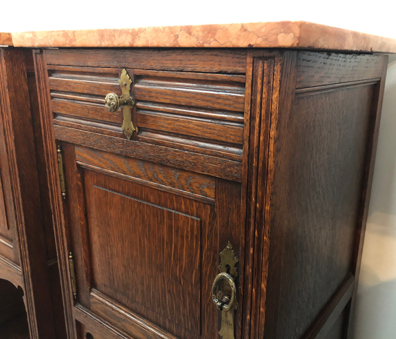 Pair Of French Marble Top Oak Bedside Cabinets