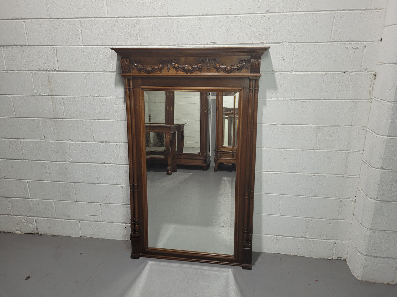 Nicely Carved Walnut Mantle Mirror