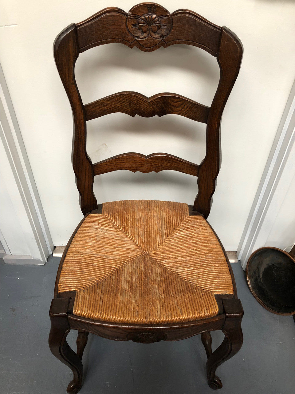 Lovely Set Of Six French Oak Rush Seat Dining Chairs
