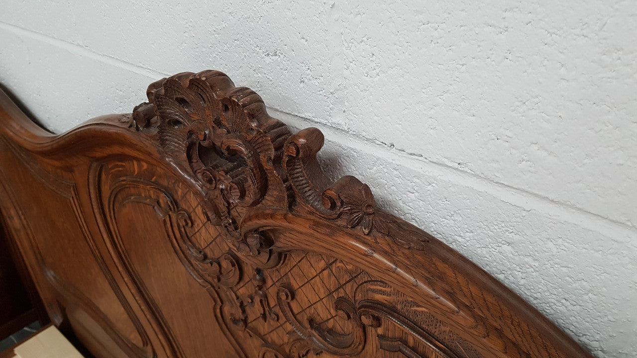 French Oak Louis XV Style Queen Size Bed & Rails