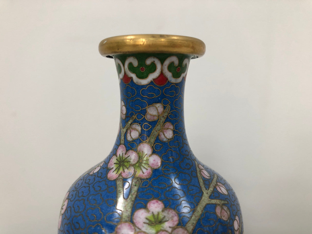 Small Blue Cloisonné Vase On Carved Stand