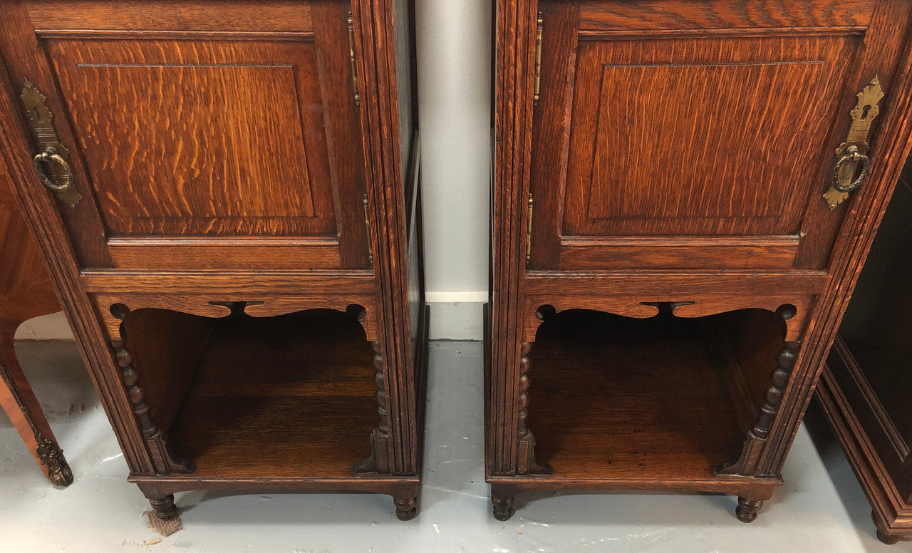 Pair Of French Marble Top Oak Bedside Cabinets