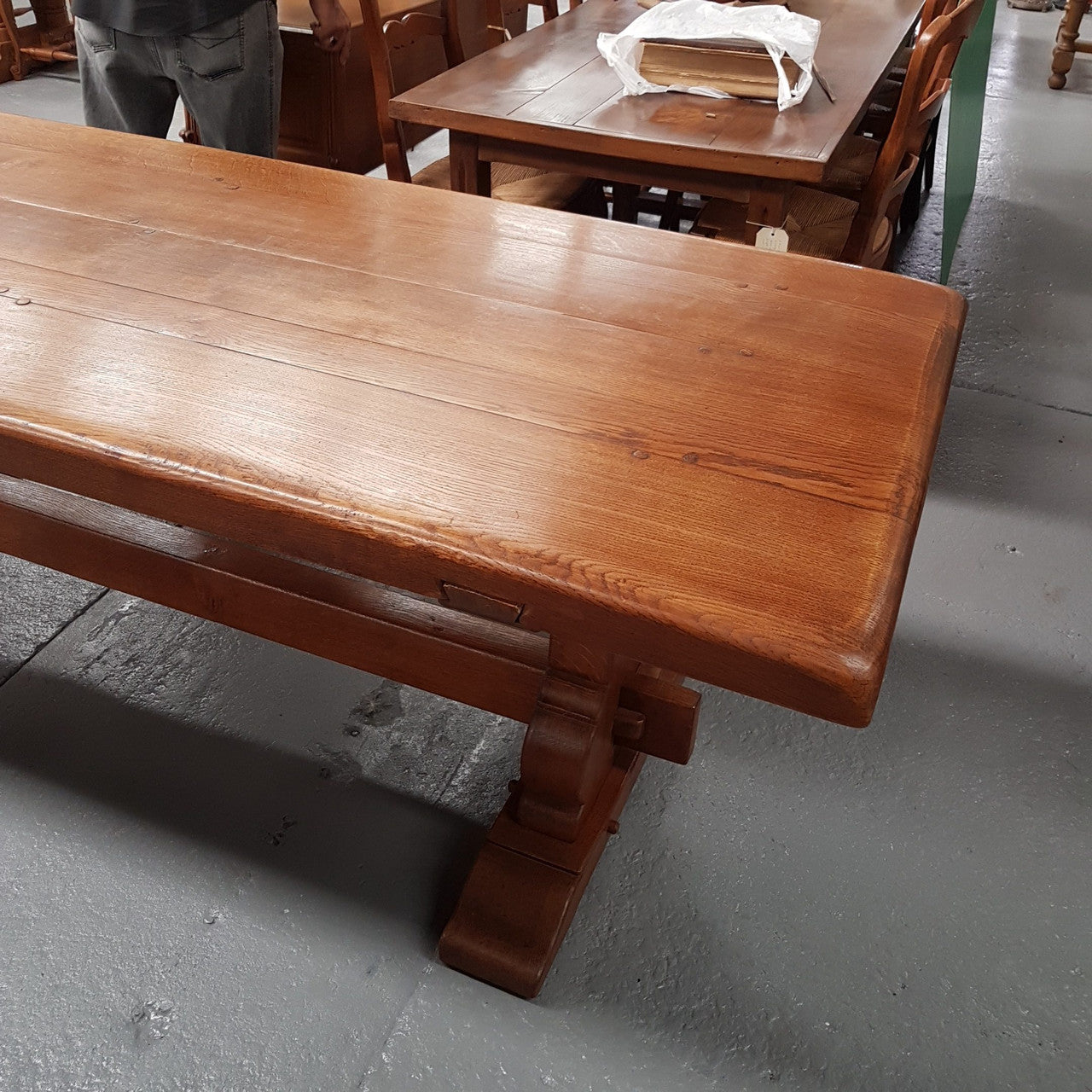 French Oak Stretcher Base Dining Table