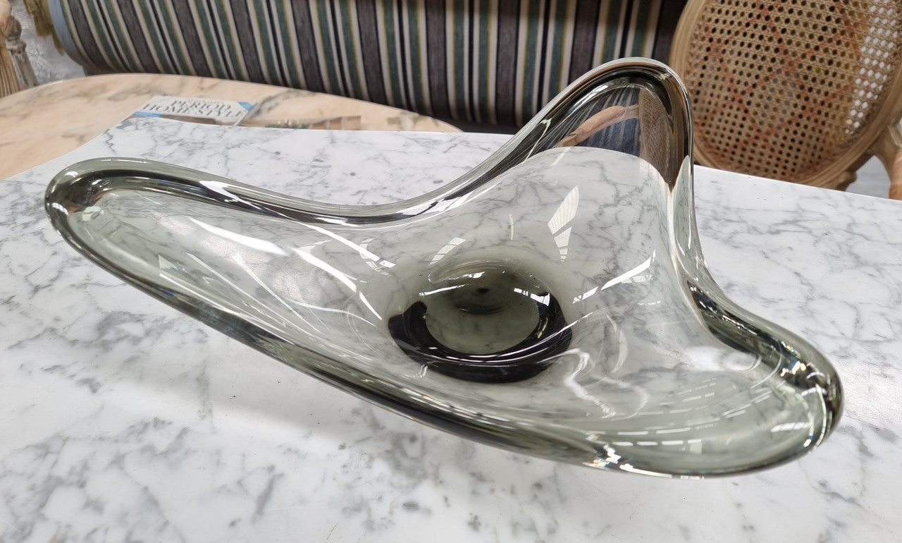 Holmegaard Danish Large Wavy Smoky Glass Bowl