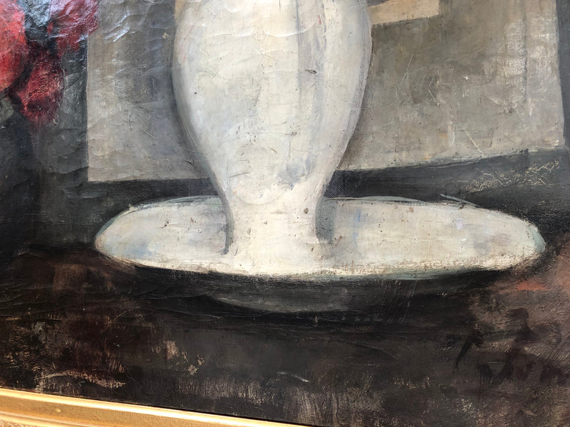 A very striking large Dutch signed oil on canvas painting. It has beautiful vibrant colours and has been sourced from France. It is in an original gilt frame and in good condition.