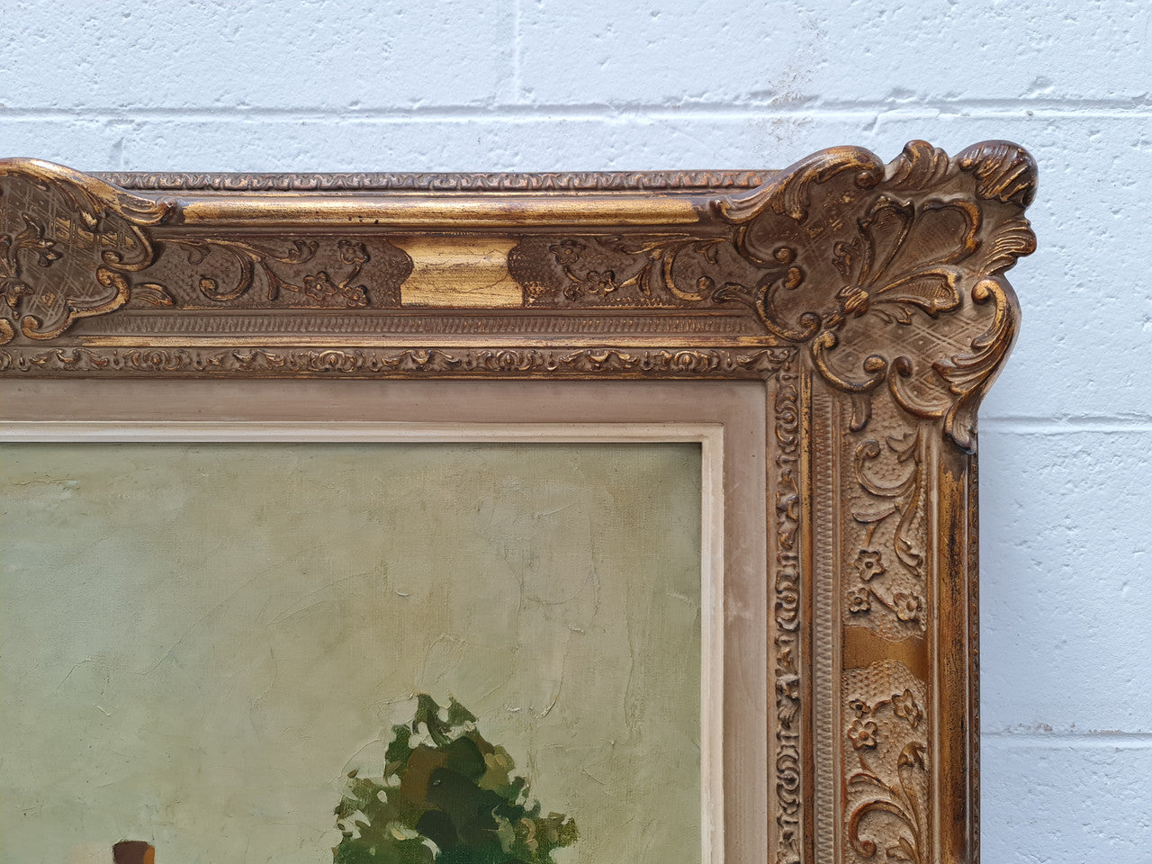 Sourced in France is this beautiful oil on canvas of a country cottage scene in a ornate decorative frame and in good original condition.
