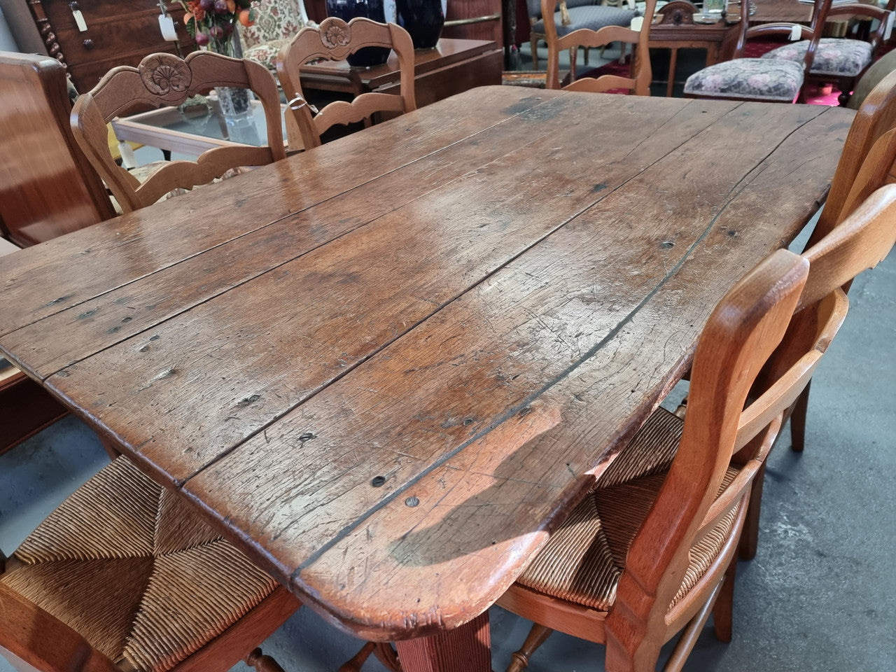 Fabulous early 19th Century Antique Fruitwood Farmhouse table of small proportions and loads of rustic detail. In good original detailed condition.