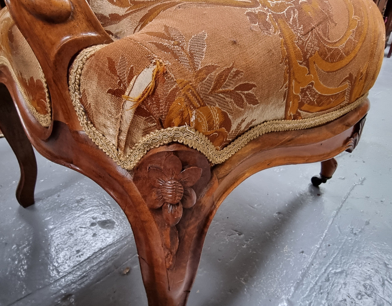 Pair of Amazing Louis XV Style Walnut & Tapestry Fauteuils