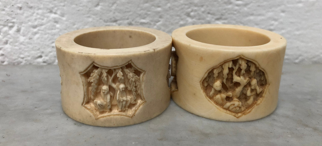 Pair of Antique carved Ivory serviette rings. In good original condition.