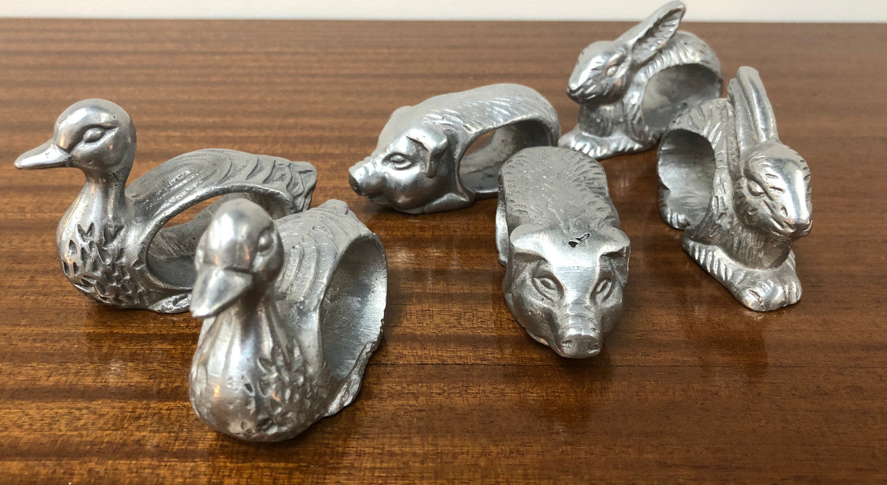 Set Of Six Vintage Animal Serviette Ring Holders