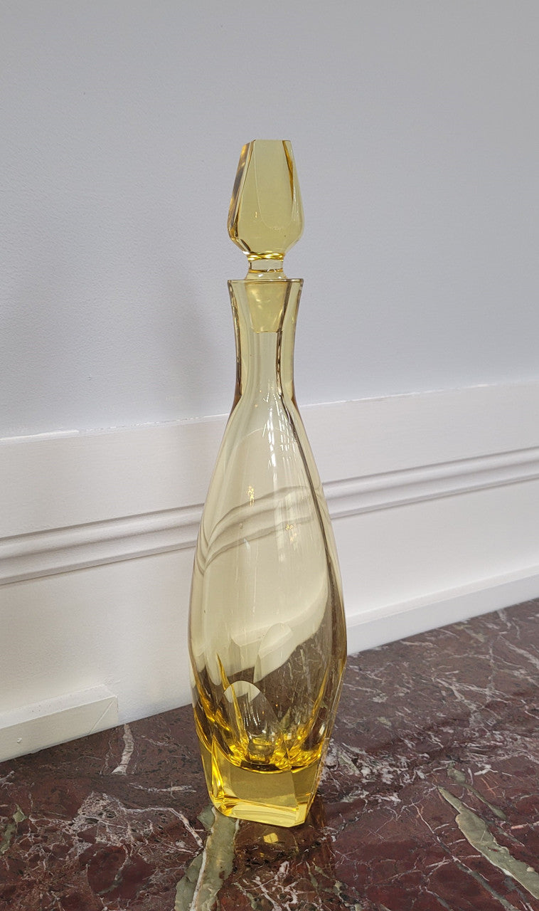 Bohemian yellow cut glass decanter. Please view photos as they help form part of the description.