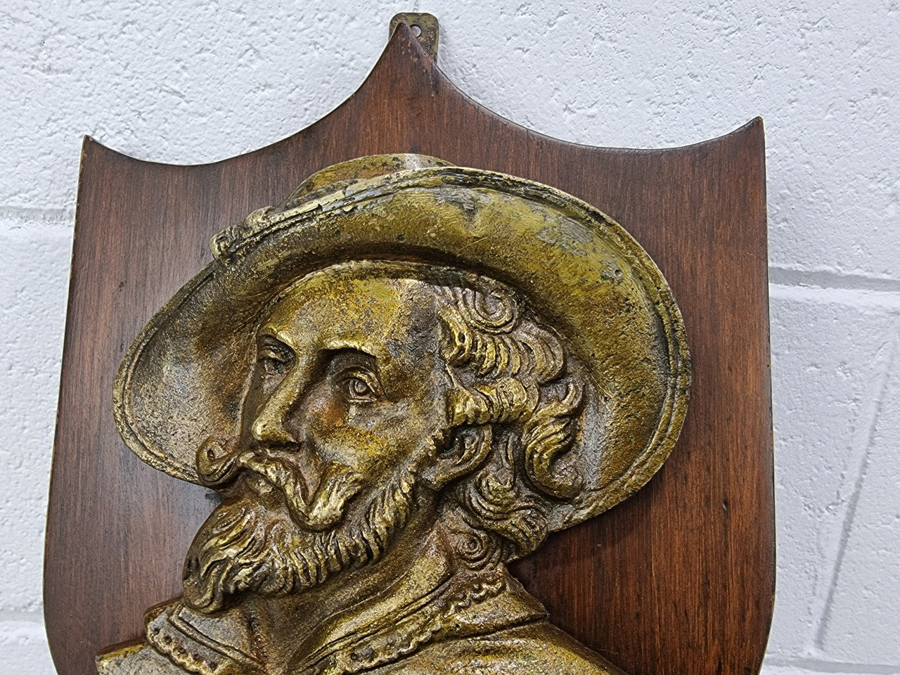 Antique Bronze plaque of a man plaque on a Mahogany panel. In good original detailed condition.