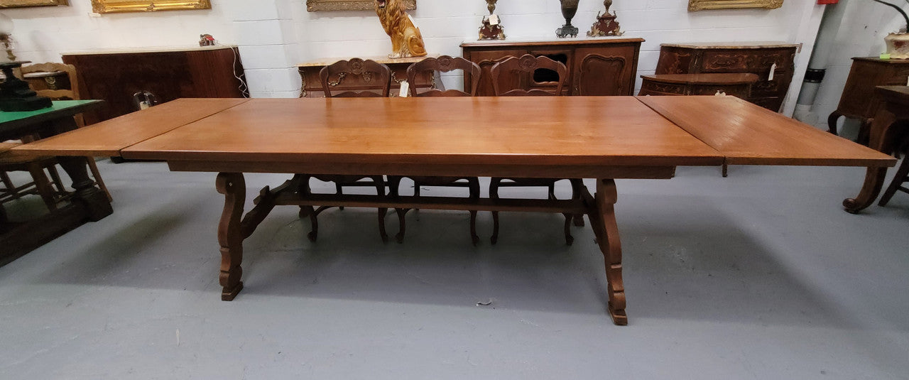 French light Oak Spanish style extension table. In good restored condition.