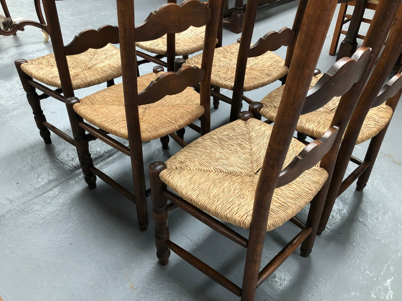 French Set Of Six Ladder Back Rush Seat Chairs