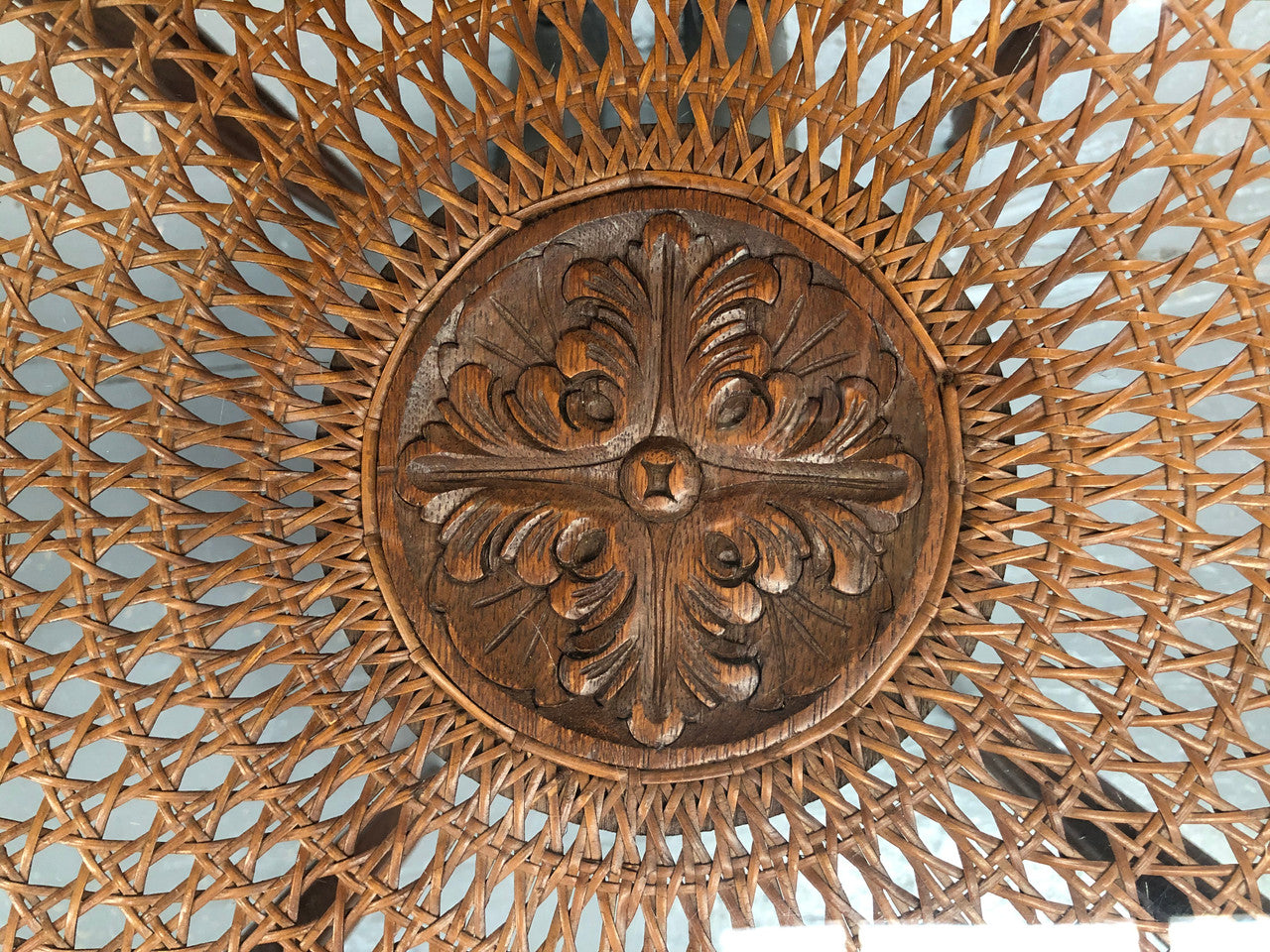 French Carved & Cane Round Table With A Glass Top