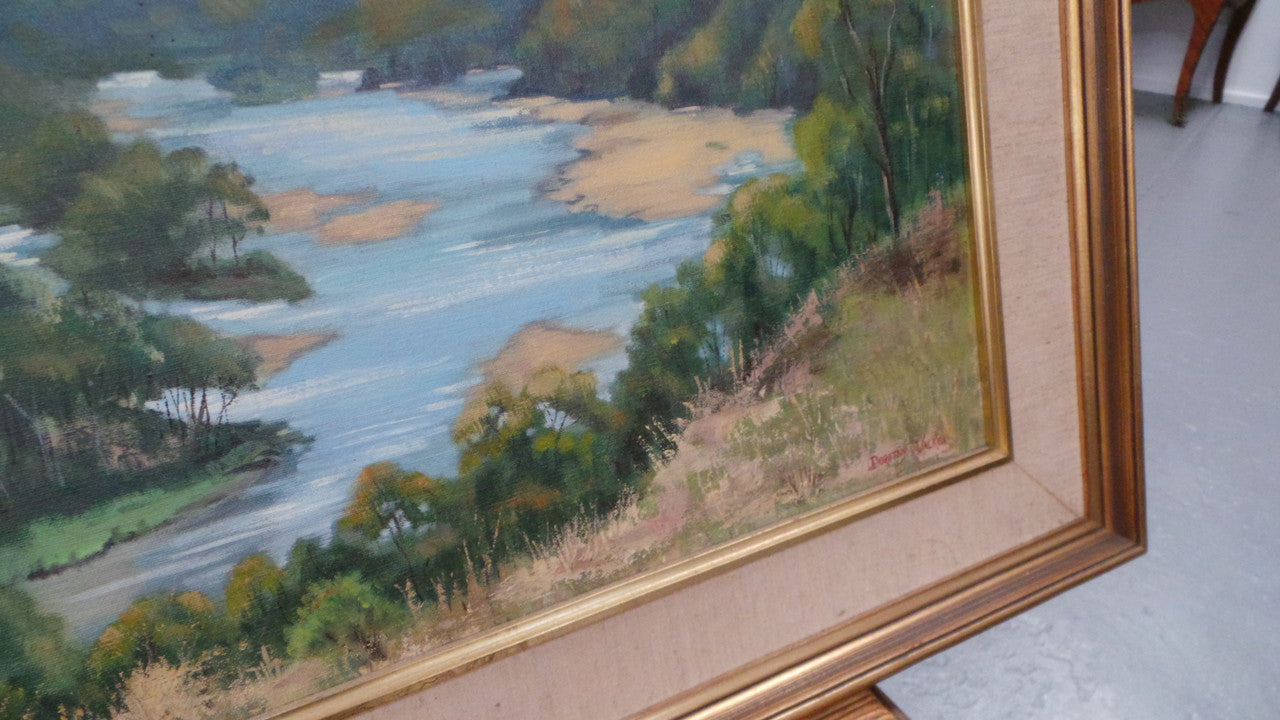 Framed Landscape Oil On Board Painting of Bega River