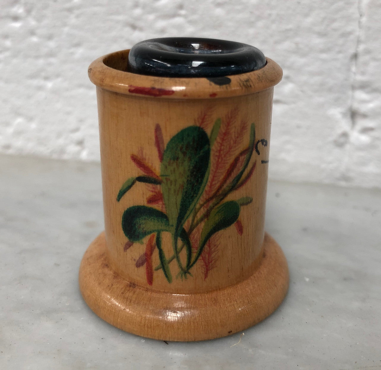 Antique Hand-Painted Treen Inkwell