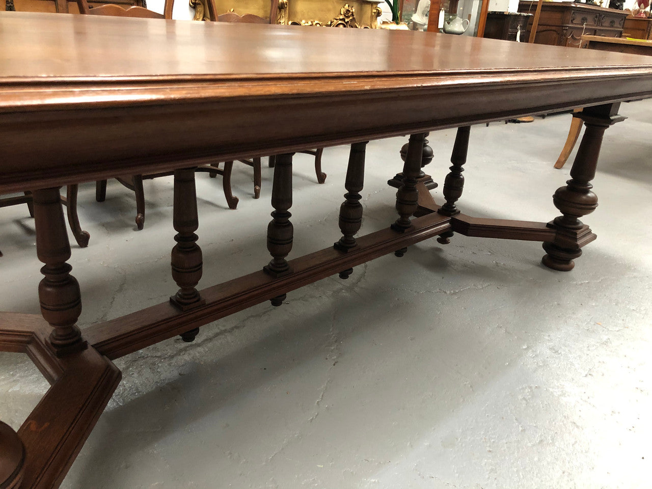 Large French Oak 19th century Henry II style dining table. It can seat 8 very comfortable and being very wide at 119 cm there is plenty of space to sit 10. In good original detailed condition.