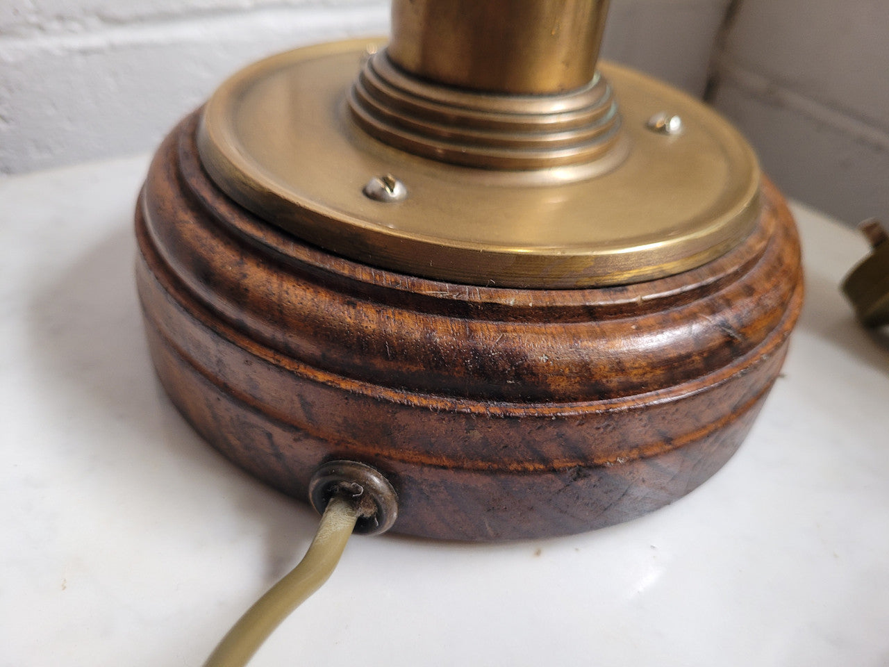 Stunning Art Deco Brass Copper Table Lamp With Beautiful Stepped Glass Shade