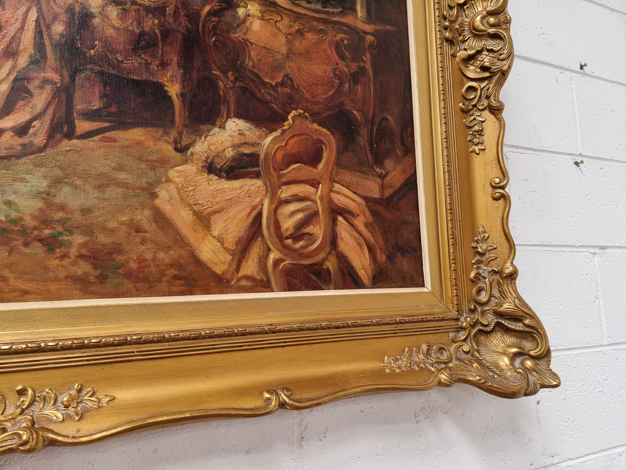 Beautifully framed oil on canvas, sourced in France is this stunning painting in an ornate decorative frame and in good condition.