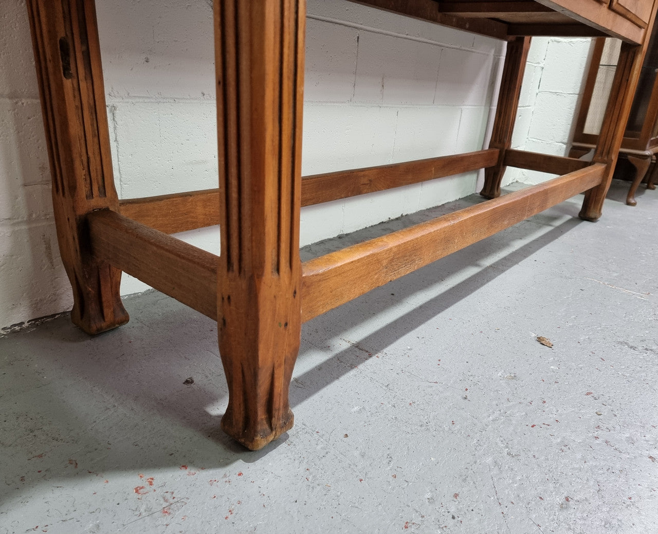 Late 19th Century Cherrywood console table with three drawers. In good used, detailed rustic condition.