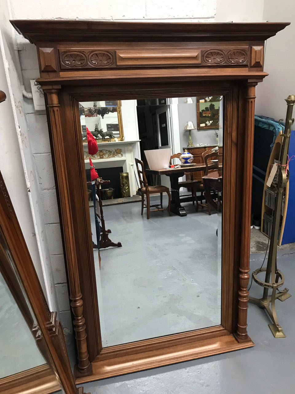 Beautiful Large French Walnut Mantle Mirror