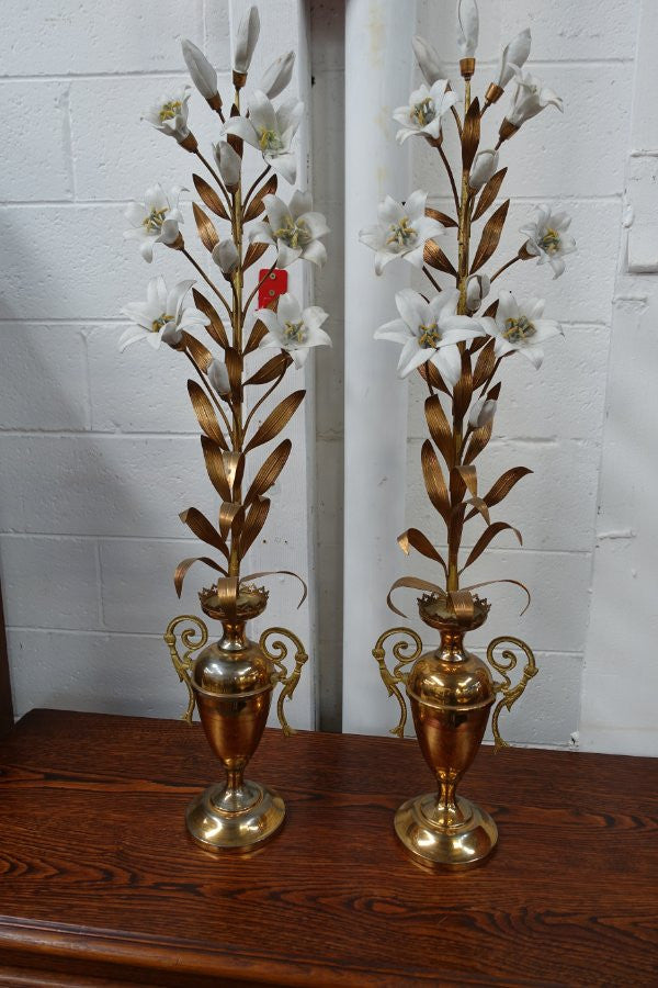 Pair of French brass flower ornaments