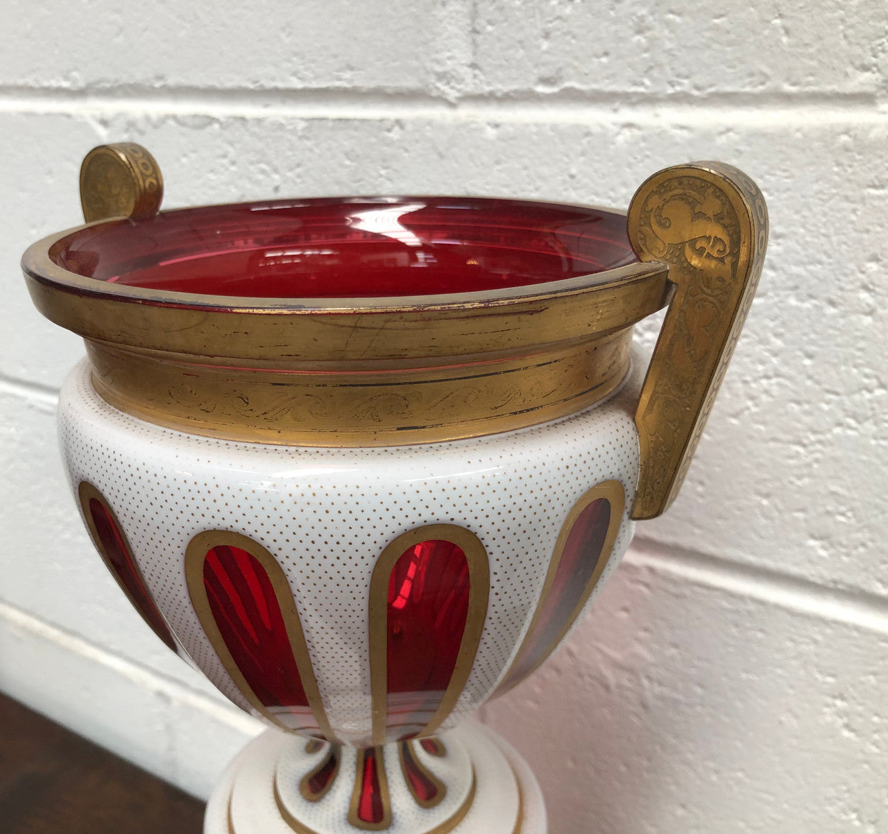 Stunning Victorian overlay ruby glass Centerpiece in good original condition.