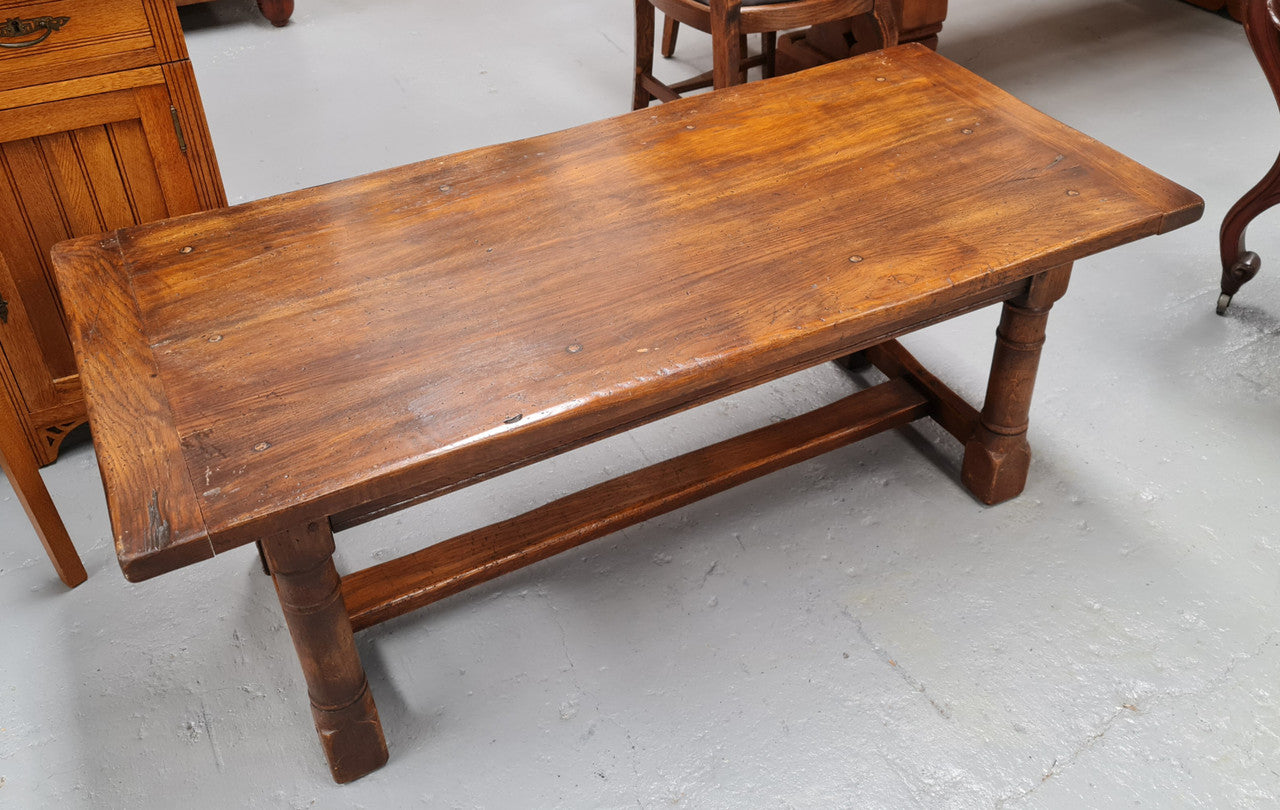 French Oak Refectory style coffee table. Amazing patina and is in good original detailed condition.